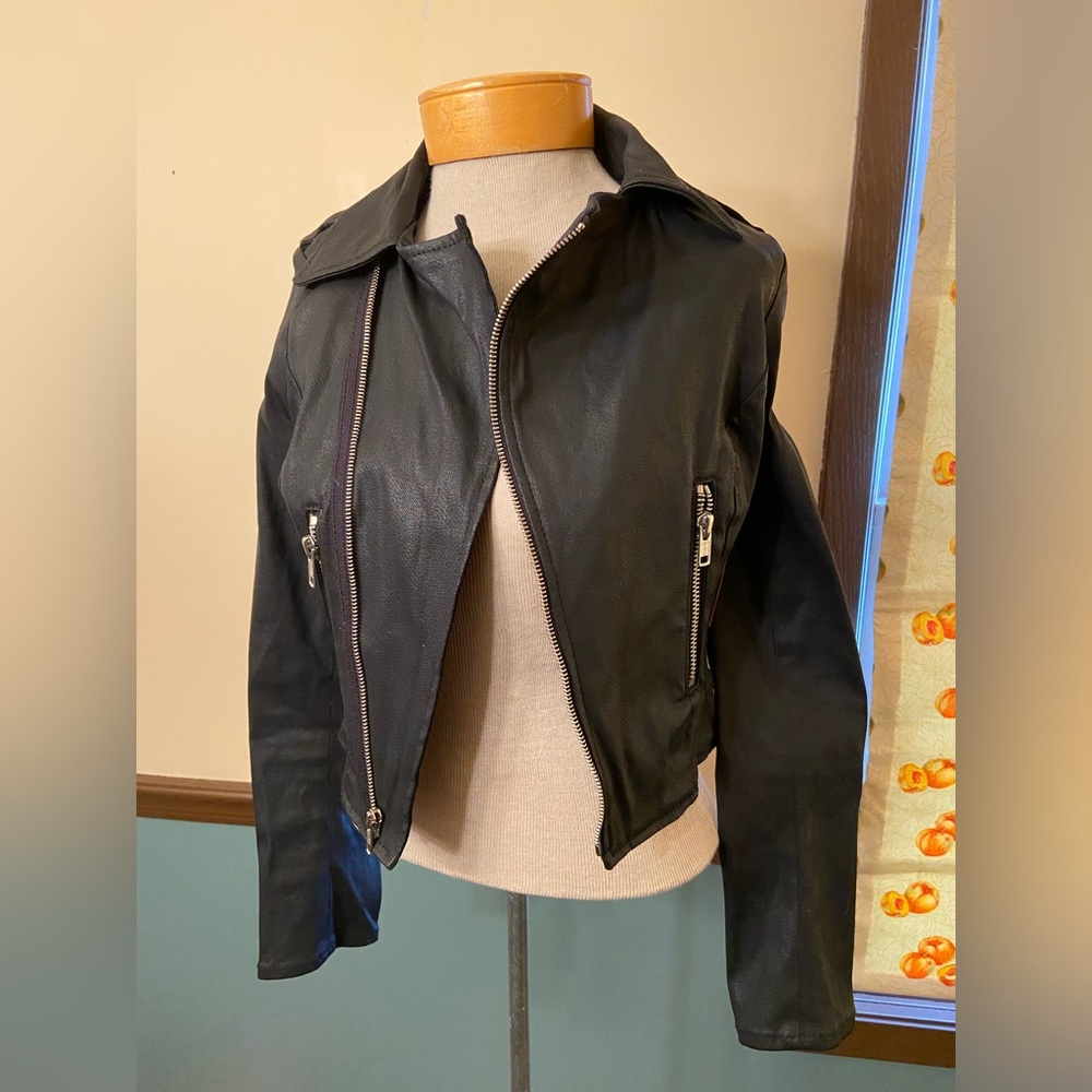 True Religion Coated Cotton Blend Black Moto Jacket XS NWT
